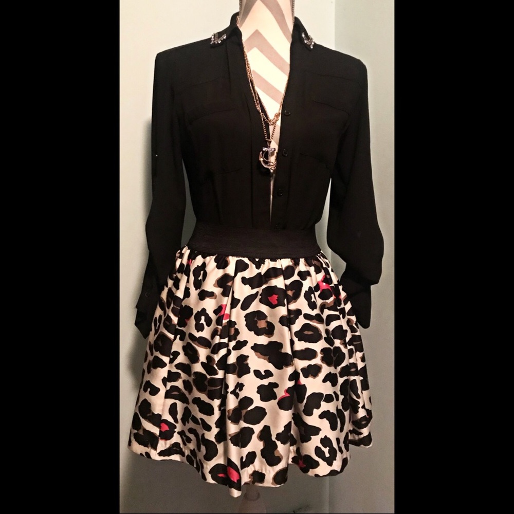 cream pink leopard print high waist mini skirt